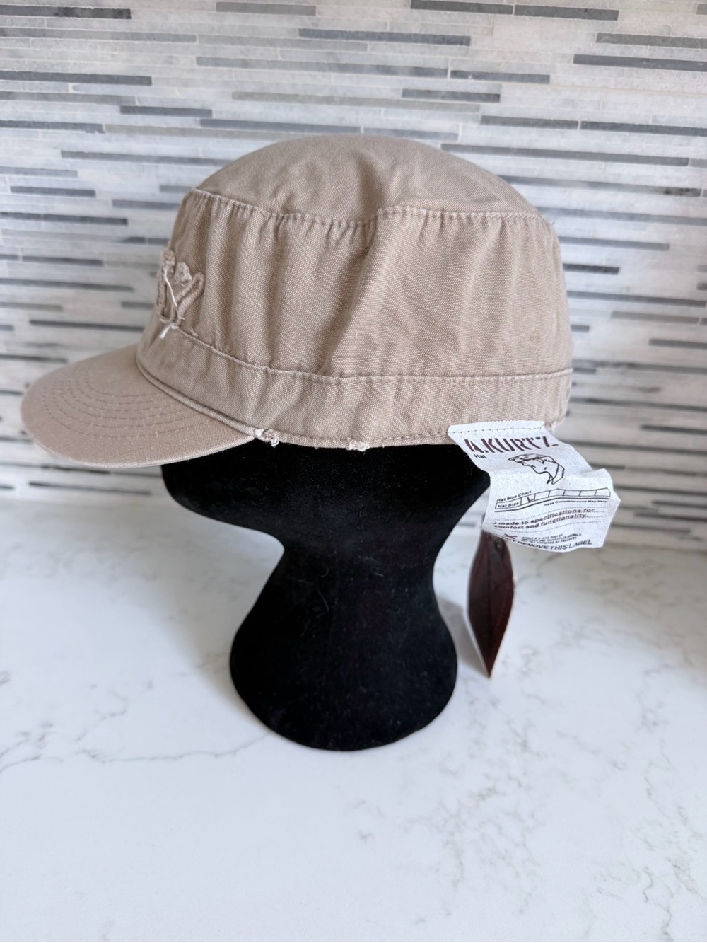 New Vintagd Kurtz Neutral Beige Embroidered Military-Style Cap size 7 - Picture 3 of 6